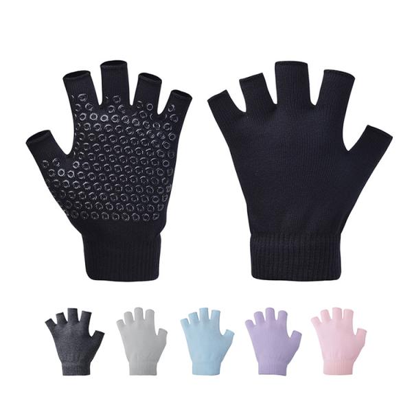 ヨガ グローブ 手袋 レディース フィンガーレス 滑り止め付き 指なし ハーフフィンガ― 黒 無地 ...