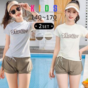 キッズ 水着 女の子 セパレート 2点セット 140 150 160 165 170 ラッシュガード トップス 小学生 高学年 中学生 高校生 スイミング 水泳 夏