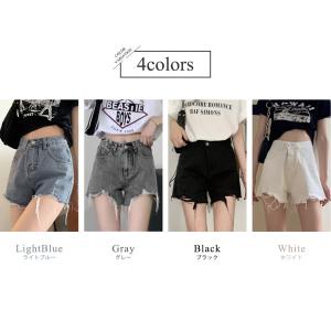 ハイウエスト デニム ショートパンツ レディー...の詳細画像4