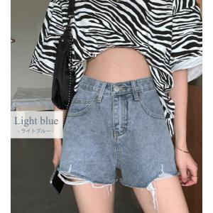 ハイウエスト デニム ショートパンツ レディー...の詳細画像5