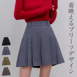プリーツスカート ミニ インパン フレア レディース ミニスカート きれいめ Aライン ボトムス 無地 韓国ファッション 春 秋 冬 黒