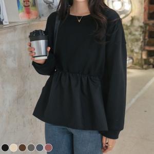 トレーナー レディース トップス スウェット バックフリル ミディアム丈 中厚手 シャツ生地 切り替え