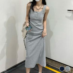 ワンピース タンクトップ ロング丈 レディース 夏 タイト スリム ノースリーブ 薄手 リブ 伸縮性 ストレッチ 無地 シンプル