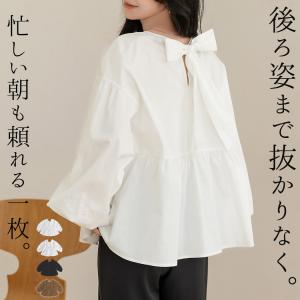 ブラウス 長袖 レディース トップス バックリボ...の商品画像
