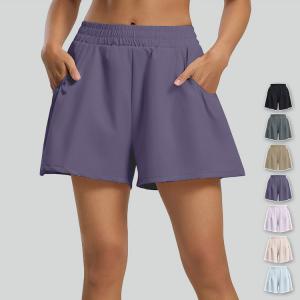 ヨガウェア ヨガパンツ レディース ショート フレア ハイウエスト インナー一体型 ショートパンツ ポケット 台形 ボトムス 速乾 吸水 ウエストゴム