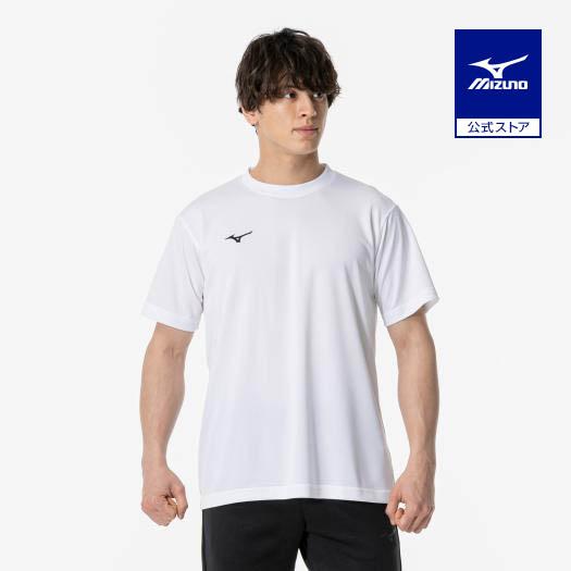 ミズノ公式 ナビドライTシャツ 半袖/丸首 ユニセックス ホワイト×ブラック トレーニングウェア