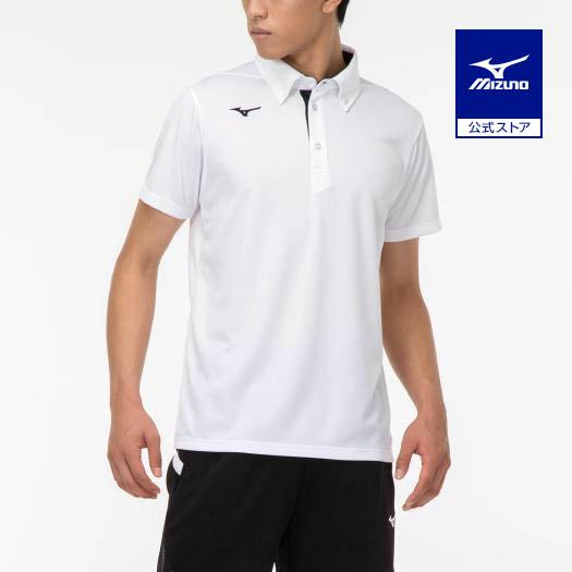 ミズノ公式 ボタンダウンポロシャツ ユニセックス ホワイト×ブラック