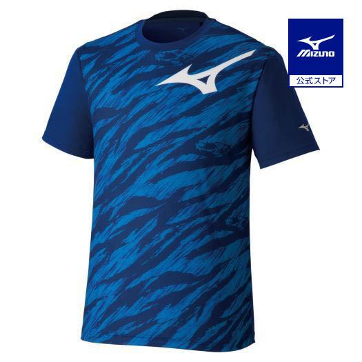 ミズノ公式 RB昇華プリントTシャツ ラケットスポーツ ユニセックス ブルー×ホワイト