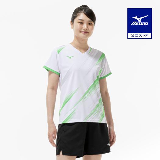 ミズノ公式 ゲームシャツ ラケットスポーツ ホワイトxグリーン レディース