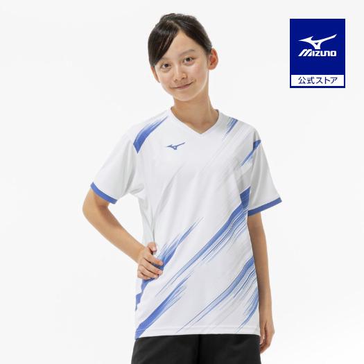 ミズノ公式 ゲームシャツ ラケットスポーツ ホワイトxブルー ジュニア