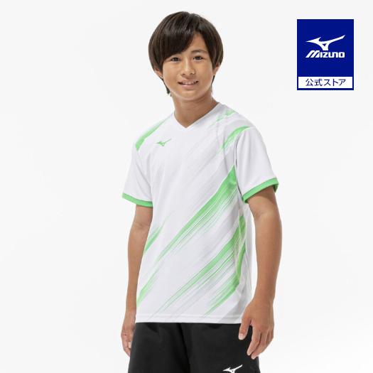 ミズノ公式 ゲームシャツ ラケットスポーツ ホワイトxグリーン ジュニア