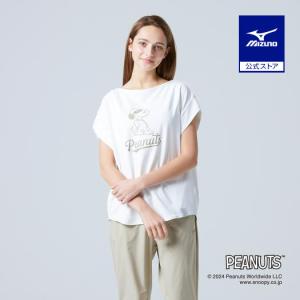 ミズノ公式 PEANUTS UVカットフレンチスリーブTシャツ レディース オフホワイト 猛暑対策 暑さ対策 熱中症対策