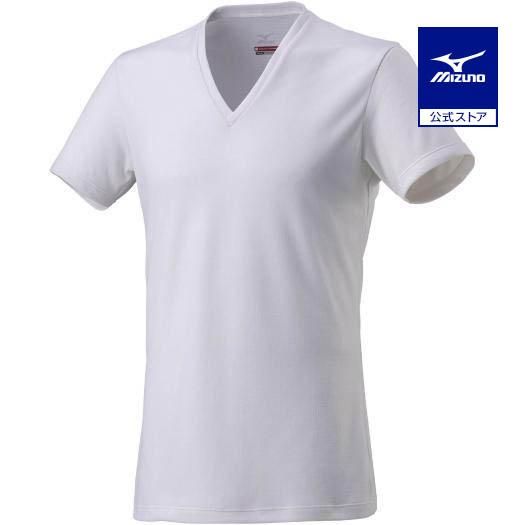 ミズノ公式  発熱素材 ブレスサーモアンダーVネック半袖シャツ 大きいサイズ メンズ オフホワイト