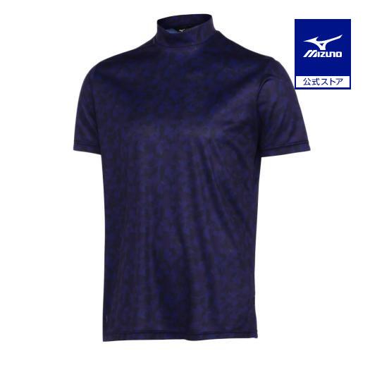 ミズノ公式 ゴルフウェア デジカモプリント半袖モックネックシャツ メンズ ネイビー