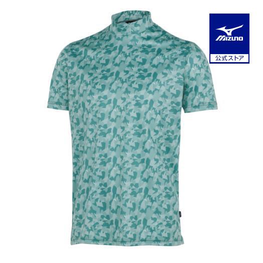 ミズノ公式 ゴルフウェア デジカモプリント半袖モックネックシャツ メンズ ブルー
