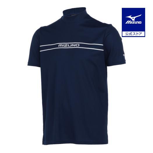 ミズノ公式 ゴルフウェア ミズノロゴプリント半袖モックネックシャツ メンズ ネイビー