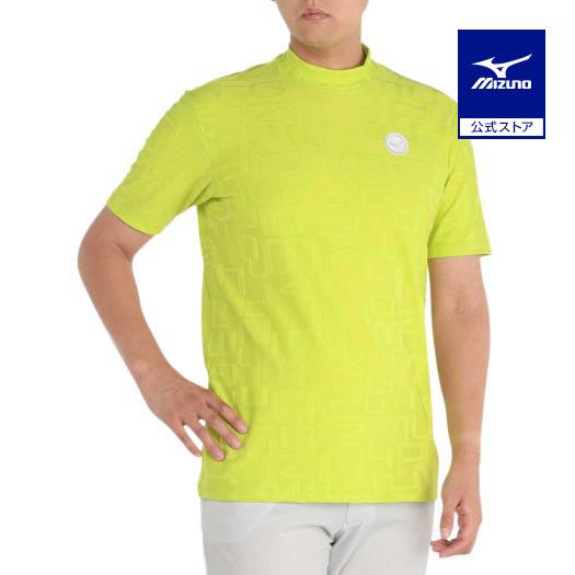 ミズノ公式 ゴルフウェア ロゴジャガードモックネックシャツ 大きいサイズ メンズ ライムグリーン ク...