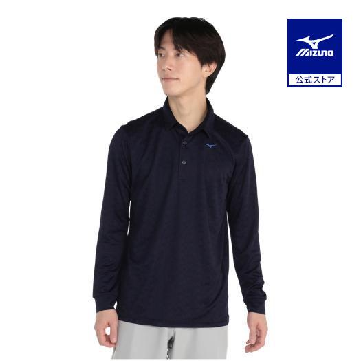 ミズノ公式 ゴルフウェア ジャガードシャツ メンズ ネイビー