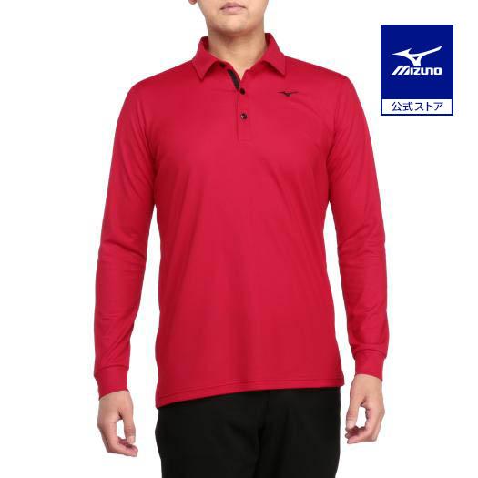 ミズノ公式 ゴルフウェア ベーシック長袖共衿シャツ メンズ レッド