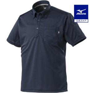 ミズノ公式 ワークボタンダウンポロシャツ 半袖 ユニセックス ネイビー 父の日の商品画像