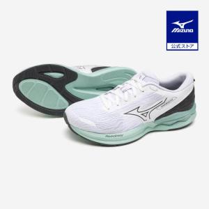 ミズノ公式 ウエーブリボルト3 WIDE ランニング レディース ホワイト×グレー×ブルーグリーン｜mizuno-shop