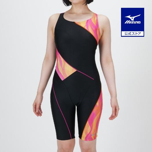 ミズノ公式 アクアフィットネス用オールインワン ブラック×カシスオレンジ レディース