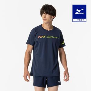 ミズノ公式 N-XTプラシャツ 半袖 バレーボール ユニセックス ドレスネイビー×セーフティイエロー｜mizuno-shop