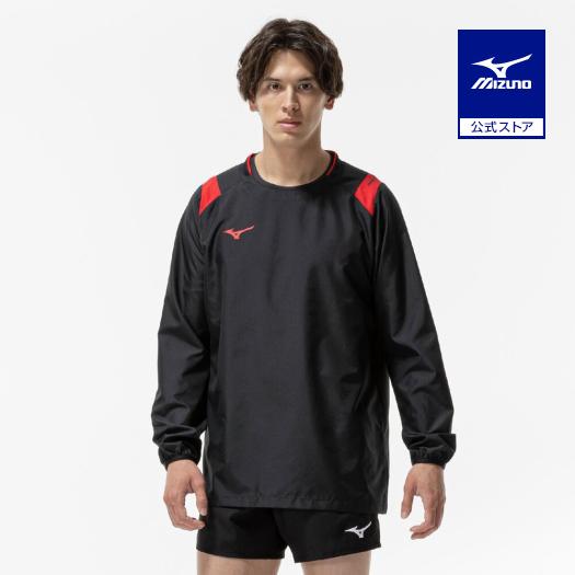ミズノ公式 Basic長袖ピステ バレーボール  ブラック×チャイニーズレッド ユニセックス