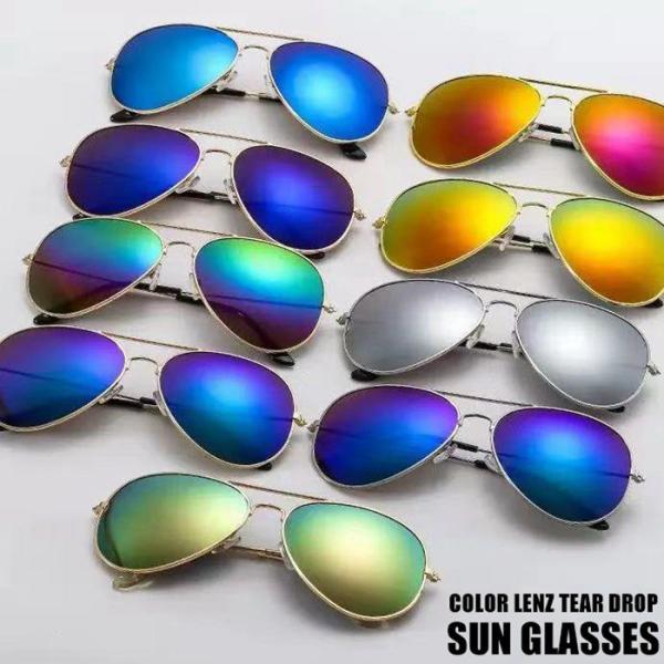 ティアドロップ サングラス ミラーレンズ 紫外線対策 UV400 レインボー