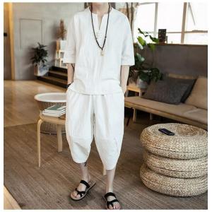 甚平 ヘンリーシャツ 綿麻上下セット セットア...の詳細画像3