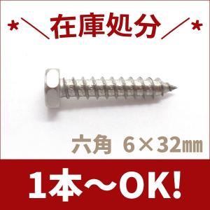 ステンレス(+)六角コーチスクリューボルト　六角頭Ｍ6×32　生地【1本から注文可能】