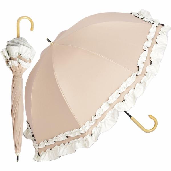 【送料無料】ショート丈日傘 ラタン深張 colon FRILL ダブルフリル ベージュ×オフ [M5...