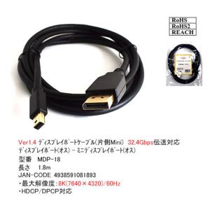 DisplayPort ⇔ Mini DisplayPort Ver1.4　1.8m　[カモン　MDP-18]｜mj-wz-compuace