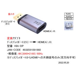 DisplayPort →HDMI変換アダプタ(4K対応)　[カモン　HIA-DP]｜mj-wz-compuace