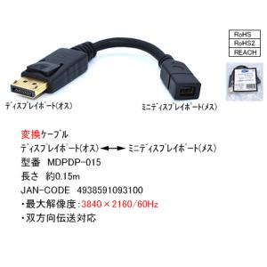 miniDisplayPort →DisplayPort変換ケーブル 0.15m　[カモン　MDPDP-015]｜mj-wz-compuace