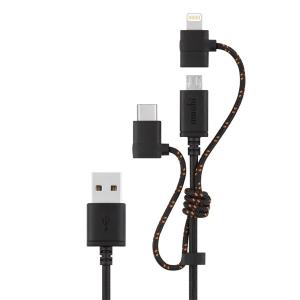 moshi 3-in-1 Universal Charging Cable (Metro Black) USB USB-C Lightning対応 一台三役 充電ケーブル スマートフォン iPhone ドローン Switch｜mjsoft