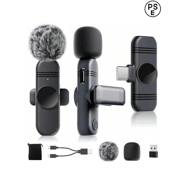 高感度ワイヤレスピンマイク 2 人同時使用 ノイズ軽減 音画同期 音声モニター 360° 集音 30...