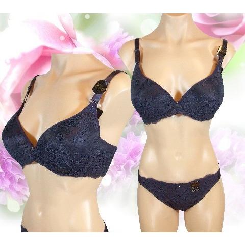 落ち着いたネイビーにレースの花柄刺繍が大人の貴女にピッタリ　魅惑のオシャレにワクワク一気Ｕｐ！　清楚...