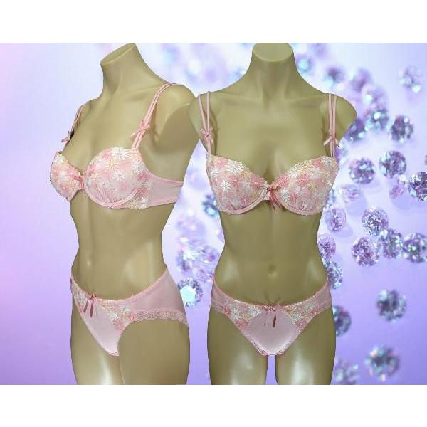可愛いピンクの花柄にリボン、ブラジャー&amp;ショーツ　Ｄ７５ A13