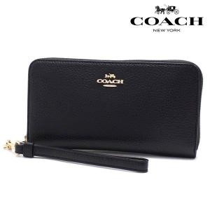 スプリングセール コーチ 長財布 レディース ストラップ付き COACH Wallet ラウンドファスナー ペブルド レザー ブラック C4451 IMBLK ギフトラッピング無料｜mkcollection