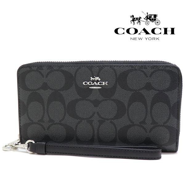 コーチ 長財布 レディース COACH ラウンドファスナー シグネチャー グラファイト ブラックサン...