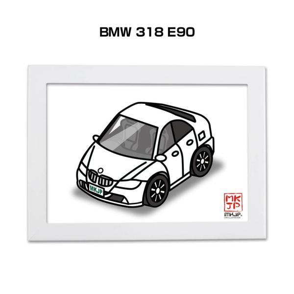 MKJP イラストA5 フレーム付き 外車 BMW 318 E90 ゆうメール送料無料