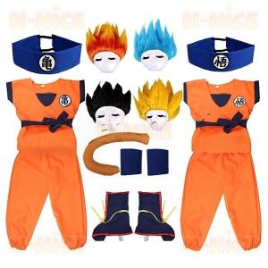ドラゴンボール 風 孫悟空風 コスプレ衣装 半袖 子供服 亀セット 悟セット ウィッグ 頭飾り ハロウィーン変装仮装 誕生日 イベント プレゼント
