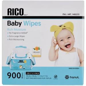 RICO 赤ちゃん用 おしりふき 900枚 baby wipes 無香料 ウェットタイプ 個包装 100枚 9個 コストコ ベビーワイプ 1492255｜mkrj ヤフーショッピング店