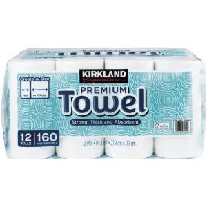 カークランド ペーパータオル 12ロール KIRKLAND キッチンペーパー 厚手 強力吸収 160カット 大容量 業務用 コストコ