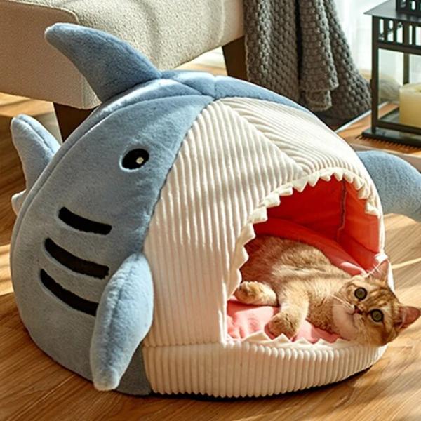 サメの形をしたペット用の猫のベッド,犬と猫用の暖かいクッション,柔らかい子犬の子猫,洗えるペット製品