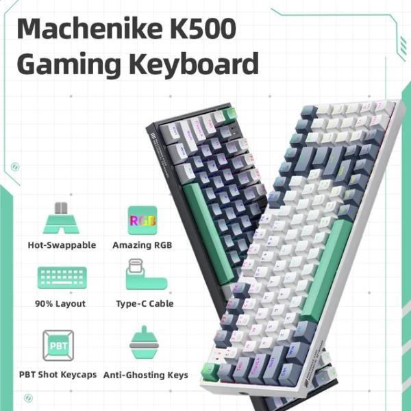 Machenike-メカニカルキーボードK500,ホットスワップ可能な94キー,RGBライト,Mac...