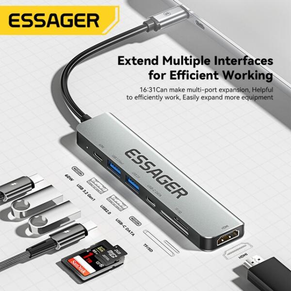 Essager-USB Type-Cハブ,ノートブック用,MacBook Pro/Air/M1/m2...