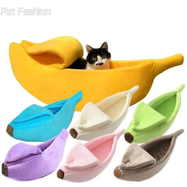 面白いバナナ猫のベッドハウスかわいい居心地の良い猫のマットベッドで暖かい耐久性のあるポータブルペット...