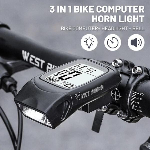 3-in-1自転車用ライト,USBコンピューター,フルスクリーン,スピードメーター,防水,ホーン